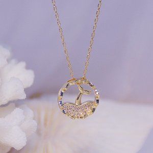 NEW 14K Gold Plated Diamond Mermaid Necklace a